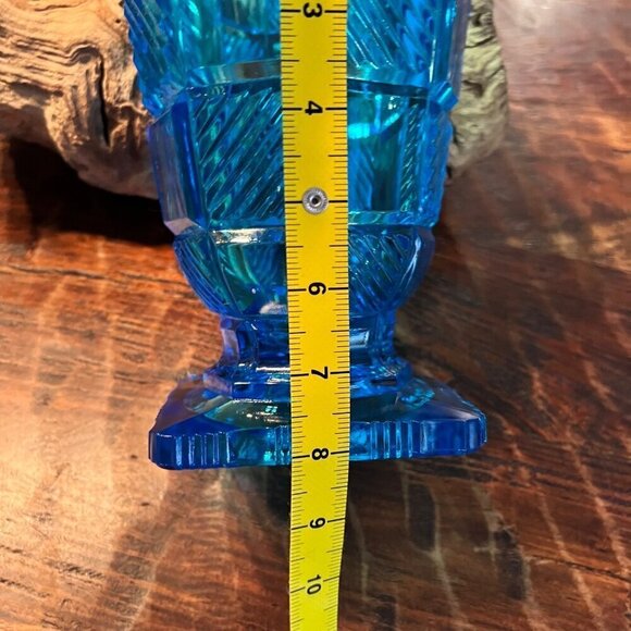 MCM Heavy Blue Glass Pedestal Vase - Picture 6 of 10